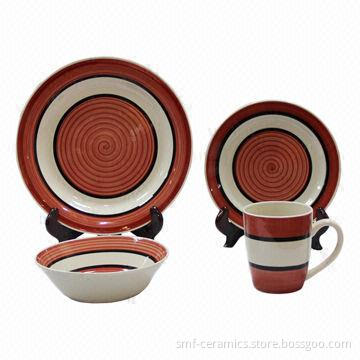 16pcs Ceramic Dinner Set, Hand-painting, Glazed Dinner Set, Food-safe